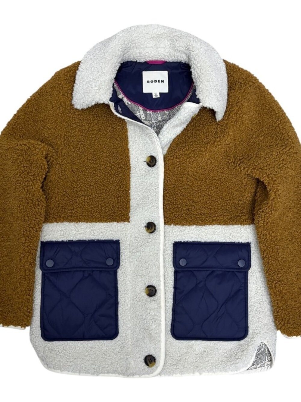 BODEN Sherpa Fleece Jacket BORG QUILTED COAT Fall Winter Designer Womens Small